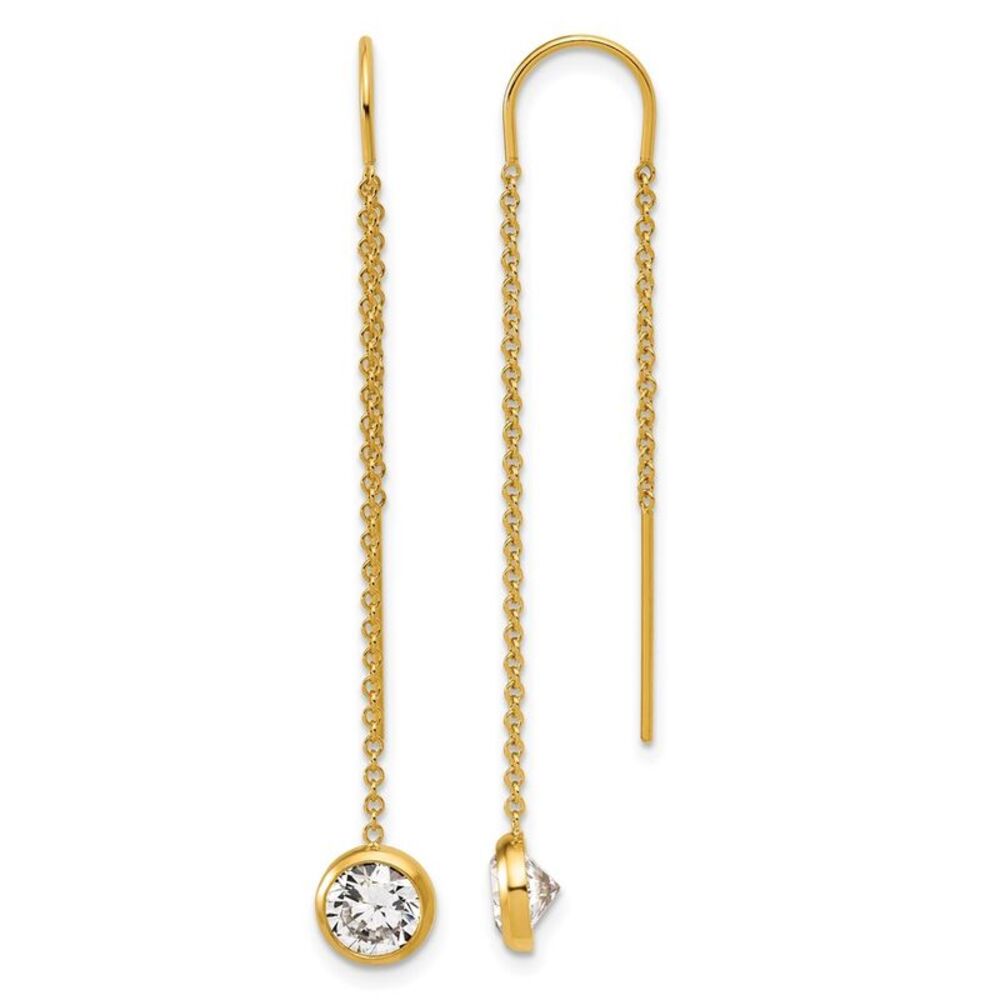 1/20 14K Gold Filled Cubic Zirconia Dangle Threader Earrings, 6 x 52mm